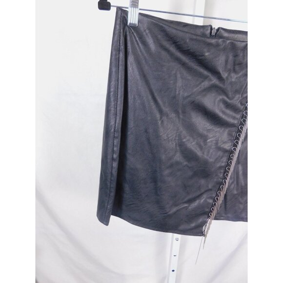 New Collection Skirt Womens Large Black Faux Leather Chain Fringe Made in Italy - Picture 3 of 9